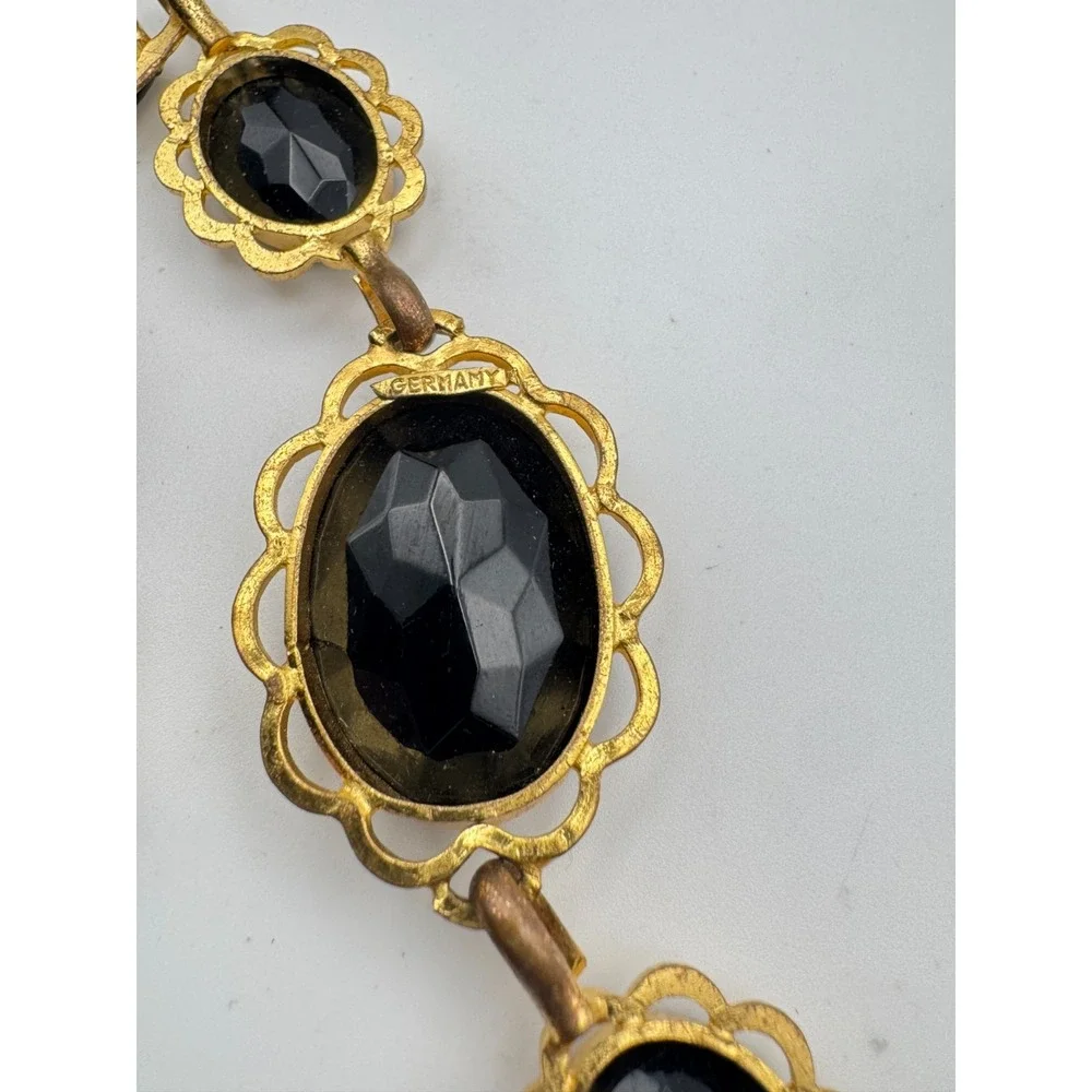 Vintage  Victorian Revival Bracelet Black Faceted Graduated Scalloped Link